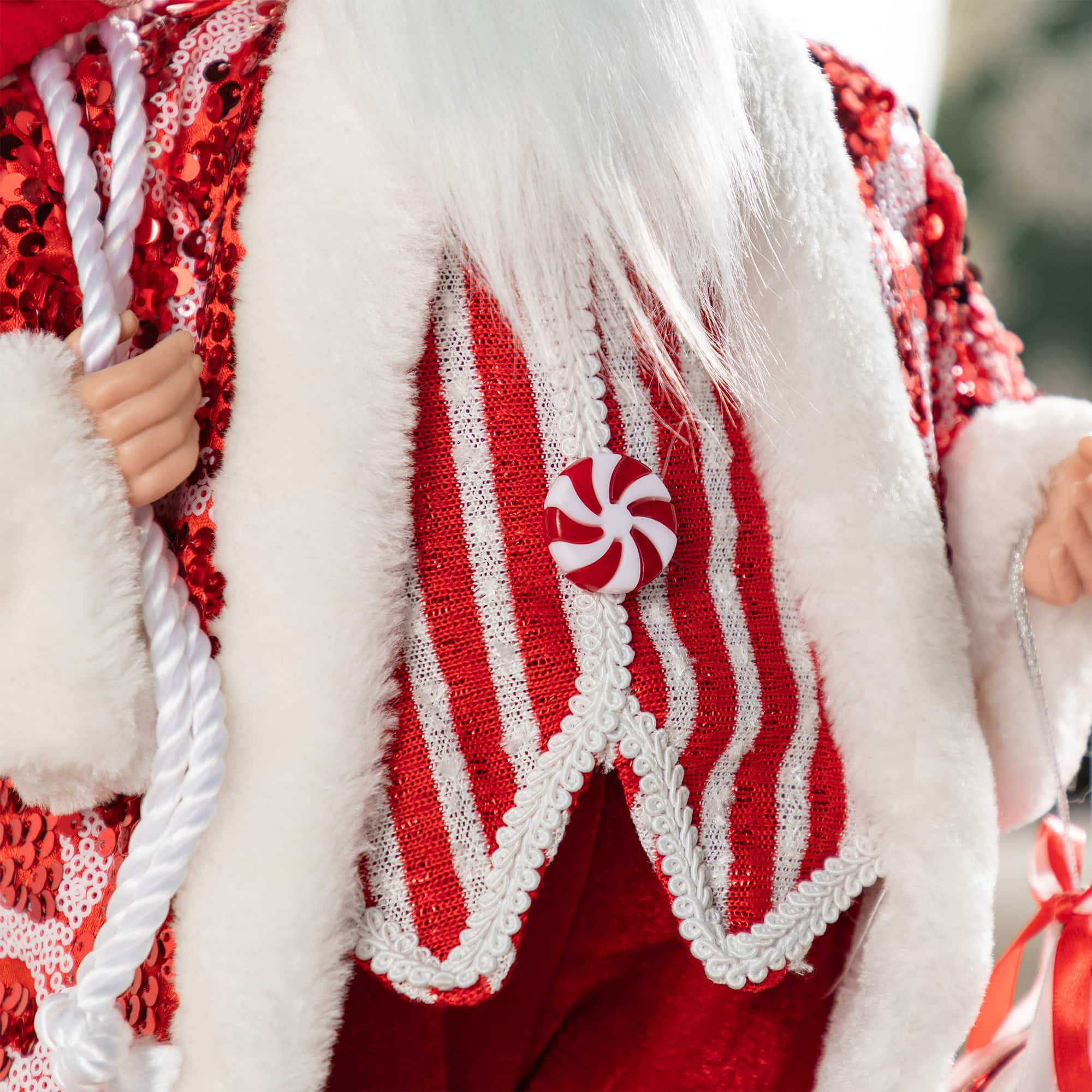 Glitzhome® 18"H Faux Fur Christmas Peppermint Santa Figurine